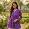 INLI Bandhej Purple Color Pure Georgette Kurti with Designer Work. Best Price ₹1349. Delivery 4-6 Working Days. Shop now. | Kurti, Bollywood Kurti, Creative Kurtis, Designer Kurti, Party Wear Kurti, Selfie Kurti