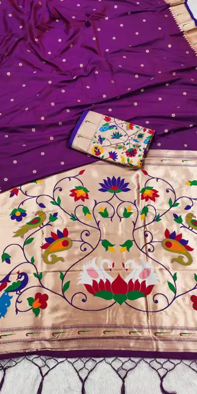 Purple Silk Zari Lace Work Saree