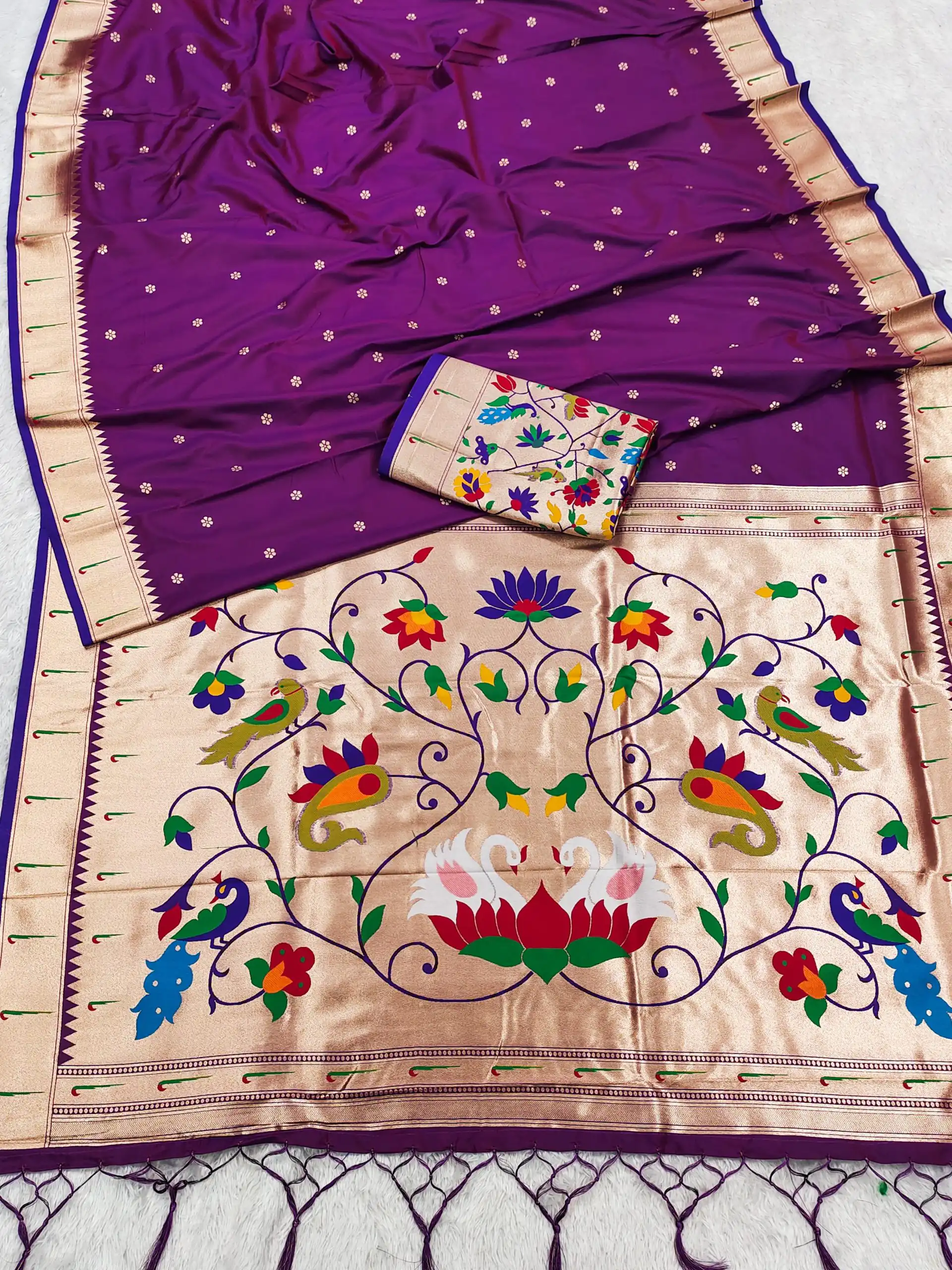 Purple Silk Zari Lace Work Saree