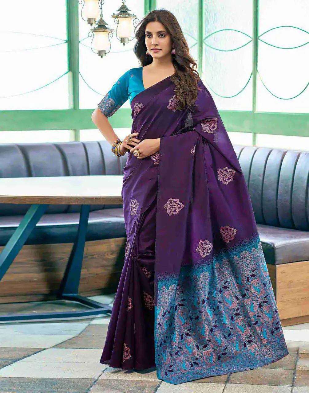 Purple Soft Lichi Silk Lace Border Work Saree - Image 5