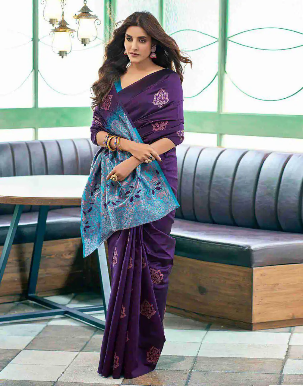 Purple Soft Lichi Silk Lace Border Work Saree - Image 4