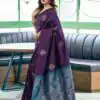 Purple Soft Lichi Silk Lace Border Work Saree