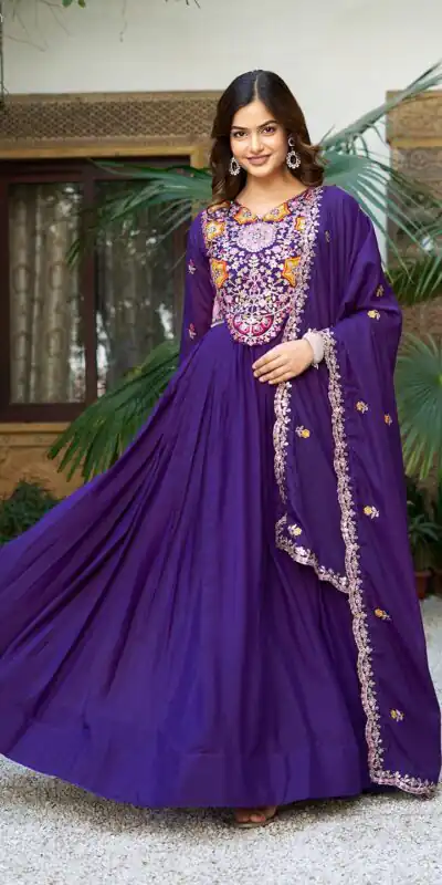 Ram 105 Purple Star Georgette Gown with Embroidery Work & Thread Embroidery. Get it for ₹2049. Delivery 4-6 Working Days. Shop now. | Jump Suits, Salwar suit, Casual Suits, Creative suits, Designer Suits, Palazzo Suits, Party Wear Suits, Patiala Suits, Straight Suits