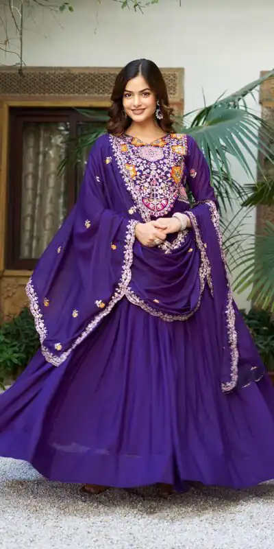 Ram 105 Purple Star Georgette Gown with Embroidery Work & Thread Embroidery. Get it for ₹2049. Delivery 4-6 Working Days. Shop now. | Jump Suits, Salwar suit, Casual Suits, Creative suits, Designer Suits, Palazzo Suits, Party Wear Suits, Patiala Suits, Straight Suits