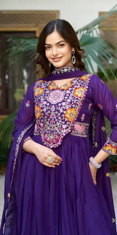Ram 105 Purple Star Georgette Gown with Embroidery Work & Thread Embroidery. Get it for ₹2049. Delivery 4-6 Working Days. Shop now. | Jump Suits, Salwar suit, Casual Suits, Creative suits, Designer Suits, Palazzo Suits, Party Wear Suits, Patiala Suits, Straight Suits