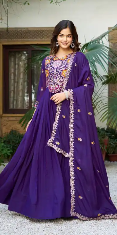Ram 105 Purple Star Georgette Gown with Embroidery Work & Thread Embroidery. Get it for ₹2049. Delivery 4-6 Working Days. Shop now. | Jump Suits, Salwar suit, Casual Suits, Creative suits, Designer Suits, Palazzo Suits, Party Wear Suits, Patiala Suits, Straight Suits