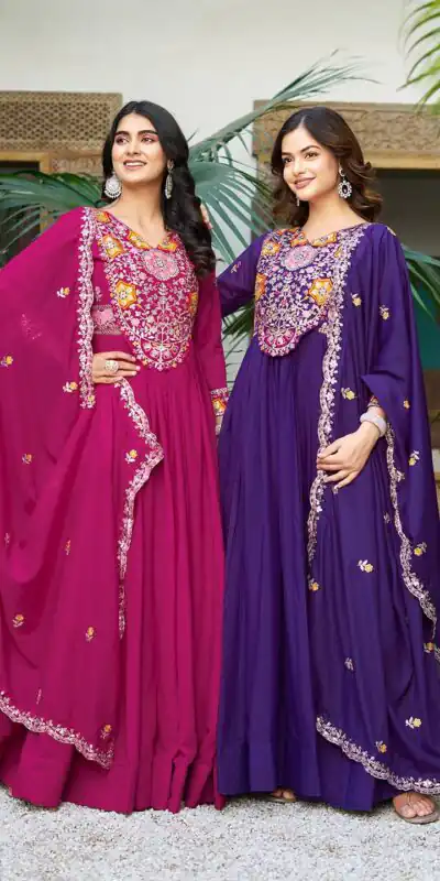 Ram 105 Purple Star Georgette Gown with Embroidery Work & Thread Embroidery. Get it for ₹2049. Delivery 4-6 Working Days. Shop now. | Jump Suits, Salwar suit, Casual Suits, Creative suits, Designer Suits, Palazzo Suits, Party Wear Suits, Patiala Suits, Straight Suits