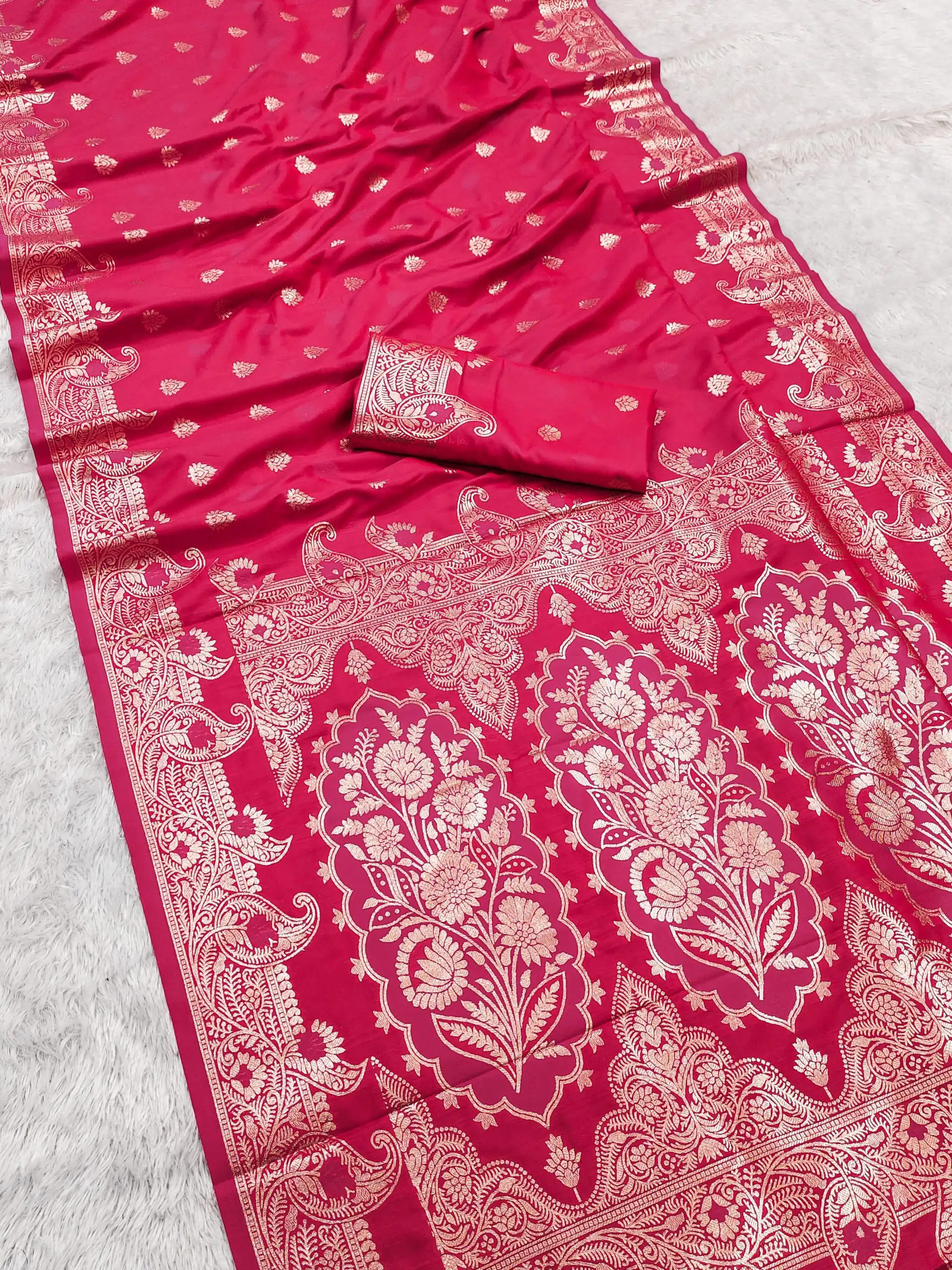 Rani Pink Banarasi Lace Zari Work Saree