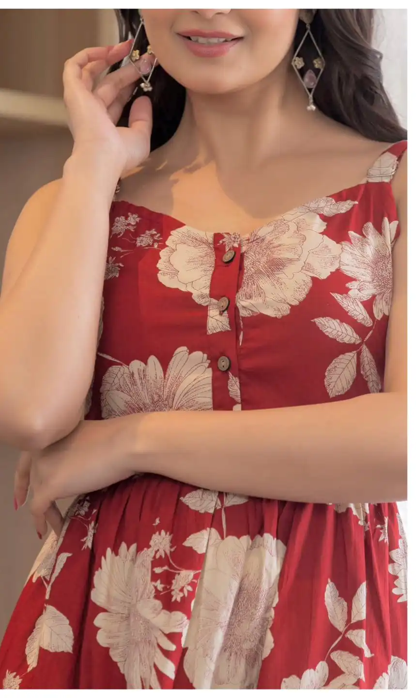Red Cotton With Printed Gown - Image 2