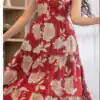Red Cotton With Printed Gown