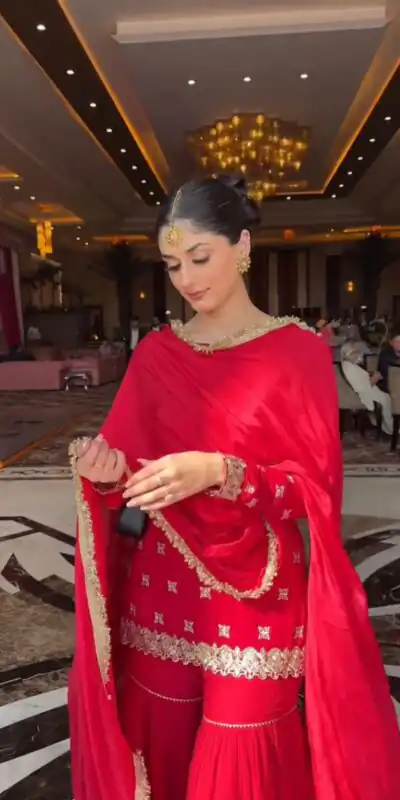 Red Faux Georgette Thread Lace Work Salwar Suit