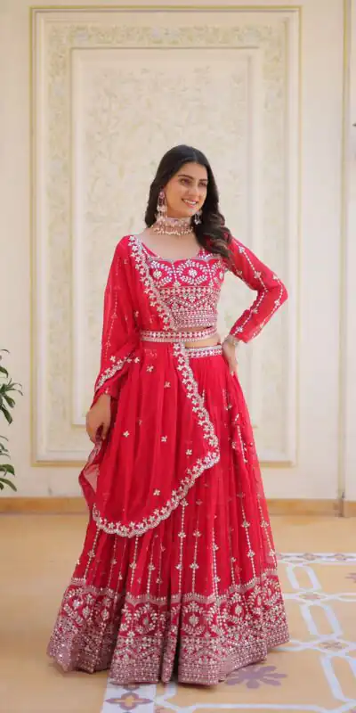 Ram 085 Red Color Fox Georgette Lehenga Choli with Embroidery Work. Grab it for ₹3049. Delivery 4-6 Working Days. Shop now. | Lehenga, Bollywood Lehenga, Creative Lehenga, Designer Lehenga, Embroidered Lehenga, Party Wear Lehenga