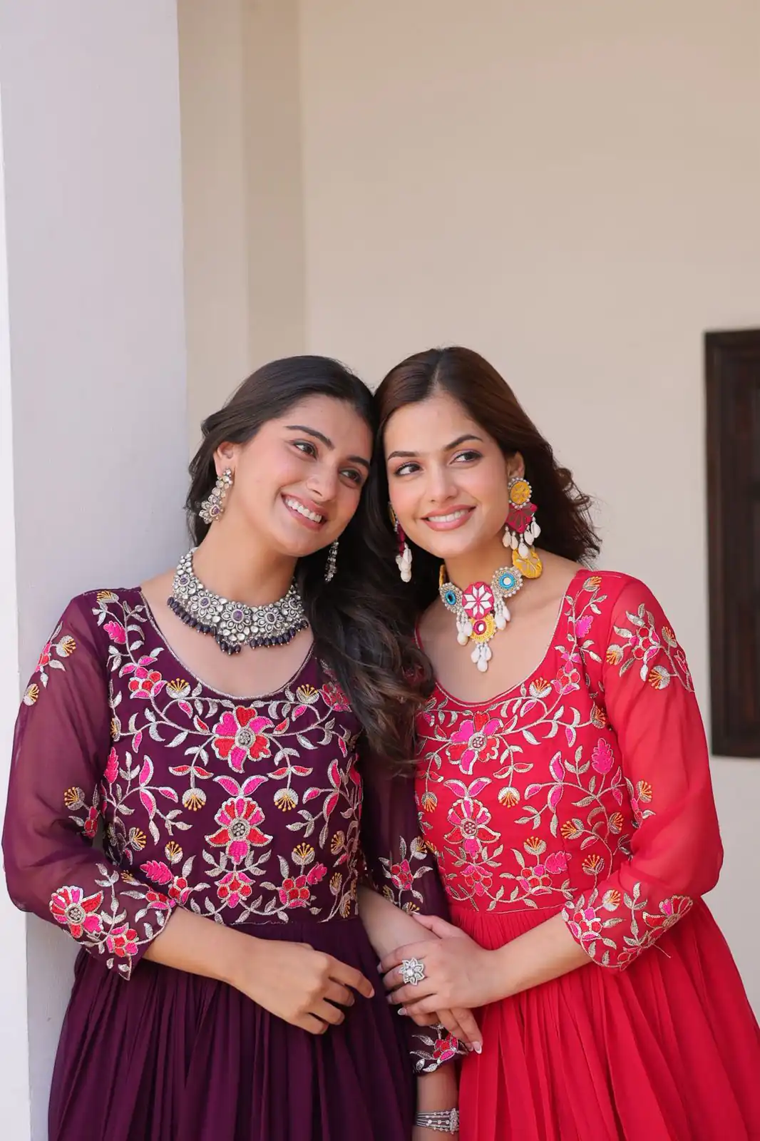 Red Fox Georgette With Embroidery Work Gown - Image 7