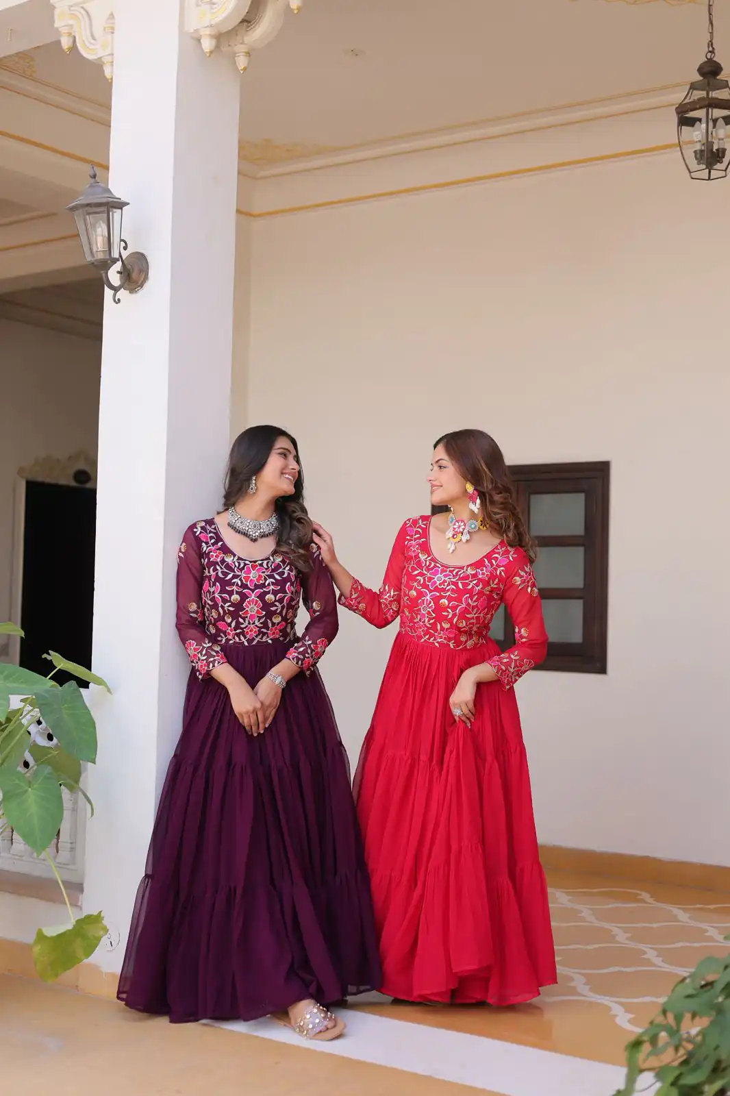 Red Fox Georgette With Embroidery Work Gown - Image 6