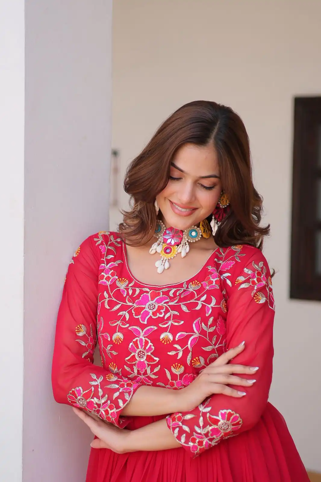 Red Fox Georgette With Embroidery Work Gown - Image 5