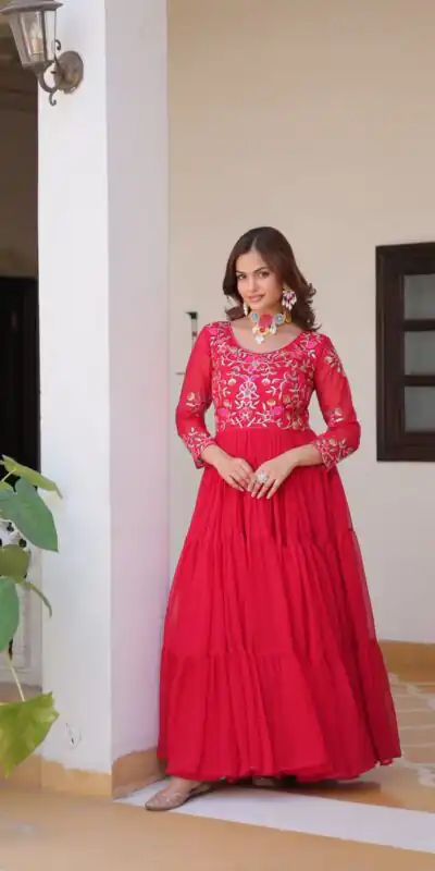 Ram 082 Red Fox Georgette Gown Perfect for Wedding, Party, Sangeet, Durga Puja, Reception – . Grab it for ₹1849. Delivery 4-6 Working Days. Shop now. | Jump Suits, Salwar suit, Casual Suits, Creative suits, Designer Suits, Palazzo Suits, Party Wear Suits, Patiala Suits, Straight Suits