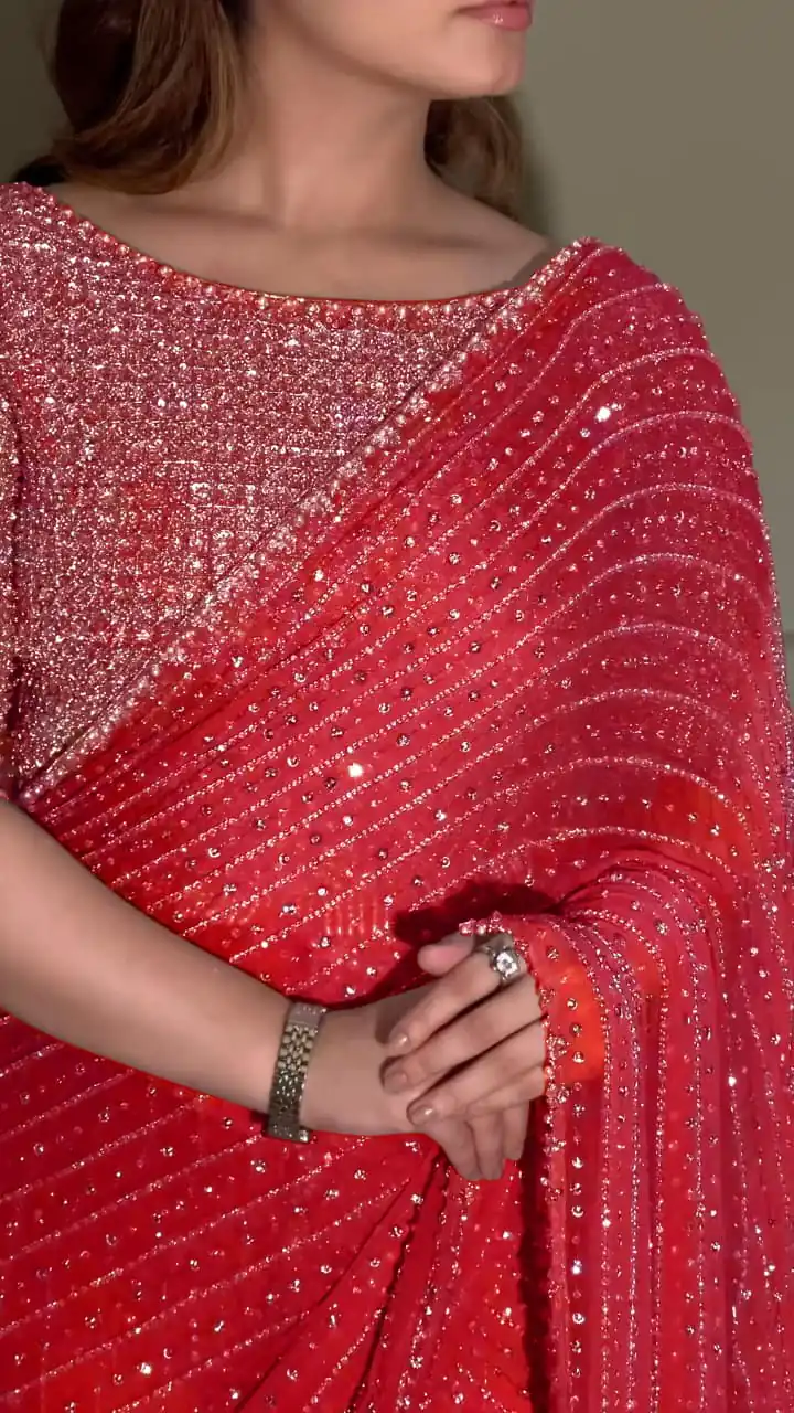 Red Georgette Embroidery Saree