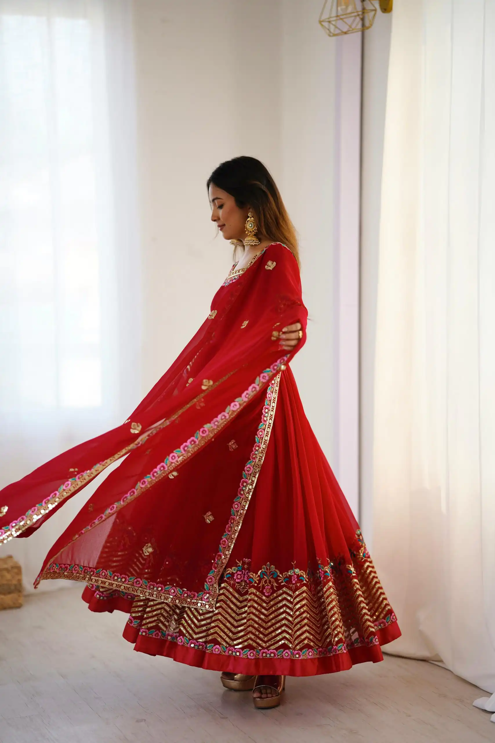 ZF 5010 Red Georgette Gown Perfect for Wedding, Party, Pooja, Ethnic Day, Karwa Chauth – . Best Price ₹2049. Delivery 4-6 Working Days. Shop now. | Jump Suits, Salwar suit, Casual Suits, Creative suits, Designer Suits, Palazzo Suits, Party Wear Suits, Patiala Suits, Straight Suits