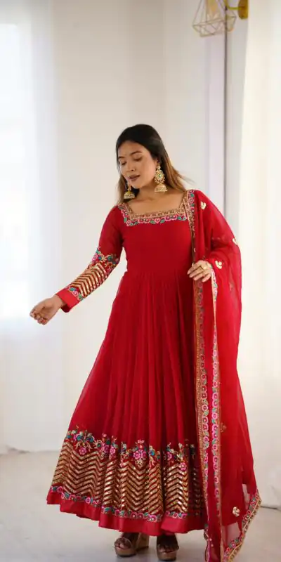 ZF 5010 Red Georgette Gown Perfect for Wedding, Party, Pooja, Ethnic Day, Karwa Chauth – . Best Price ₹2049. Delivery 4-6 Working Days. Shop now. | Jump Suits, Salwar suit, Casual Suits, Creative suits, Designer Suits, Palazzo Suits, Party Wear Suits, Patiala Suits, Straight Suits