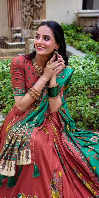 LNB 1236 Red Color Tasar Silk Kalamkari Print With Foil Work Lehenga Choli Wedding, Party, Festive, Events Etc. Delivery 4-6 Working Days Rs 2449 | Lehenga, Bollywood Lehenga, Creative Lehenga, Designer Lehenga, Embroidered Lehenga, Party Wear Lehenga