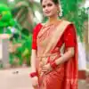 Red Soft Lichi Silk Lace Border Work Saree