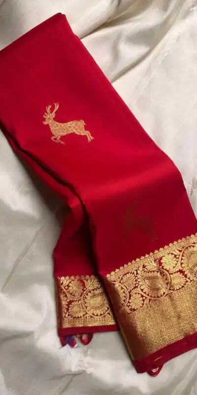 Red Soft Lichi Silk Lace Zari Work Saree