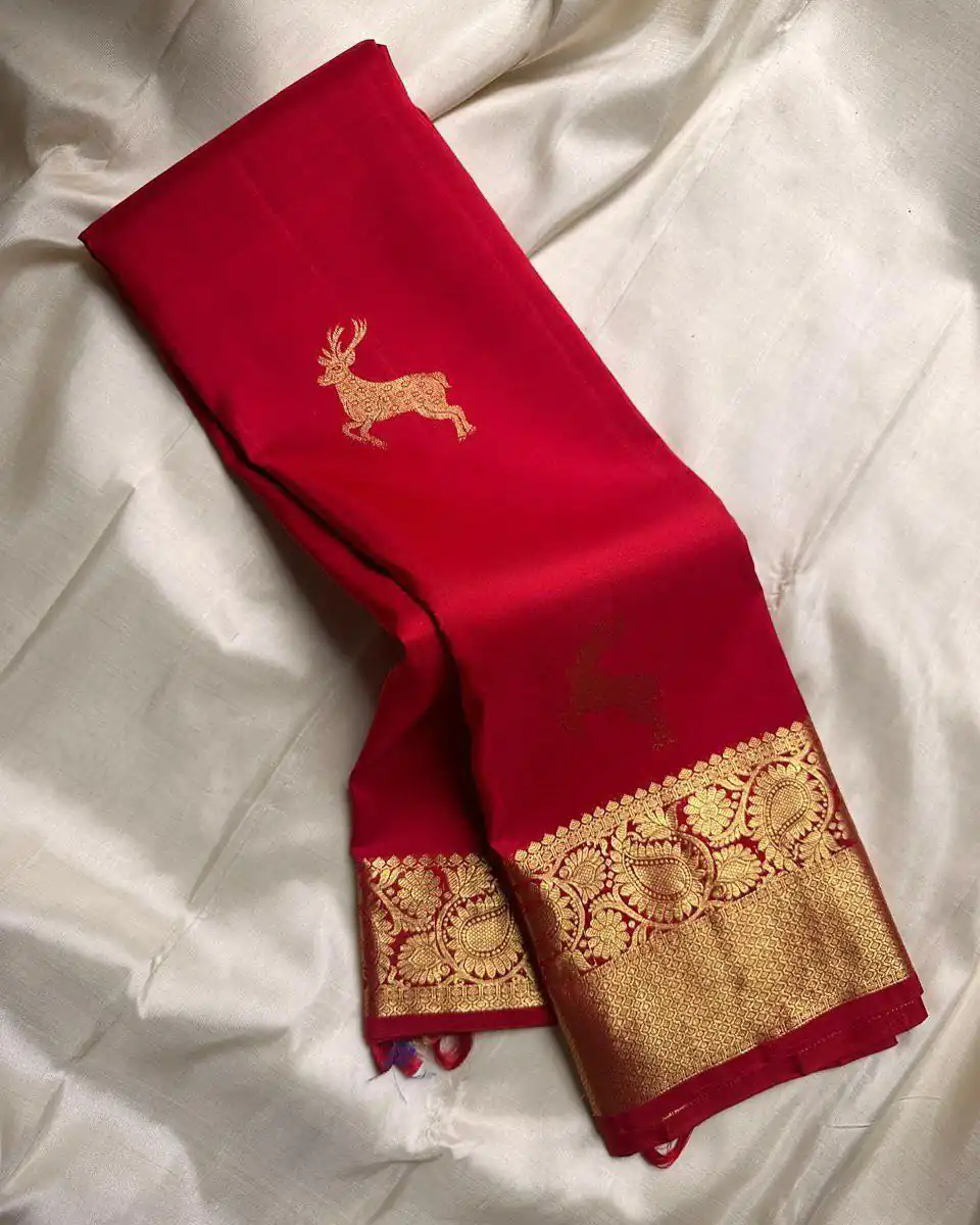 Red Soft Lichi Silk Lace Zari Work Saree