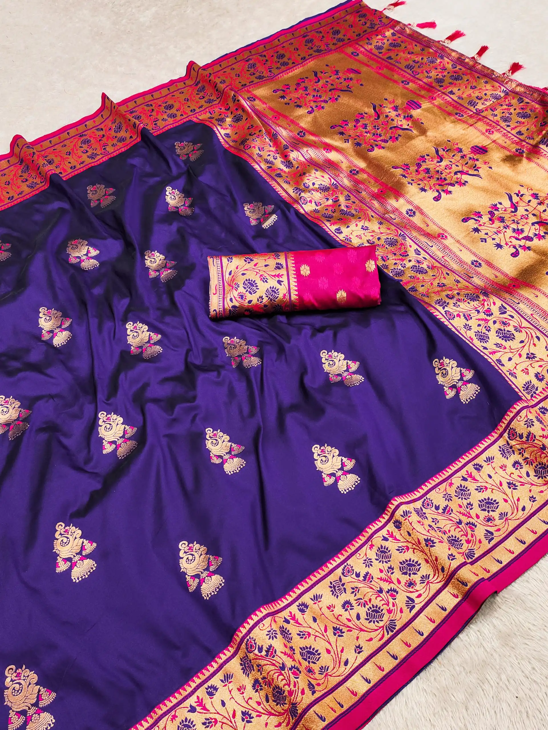 Royal Blue Banarasi Silk Lace Work Zari Work Saree