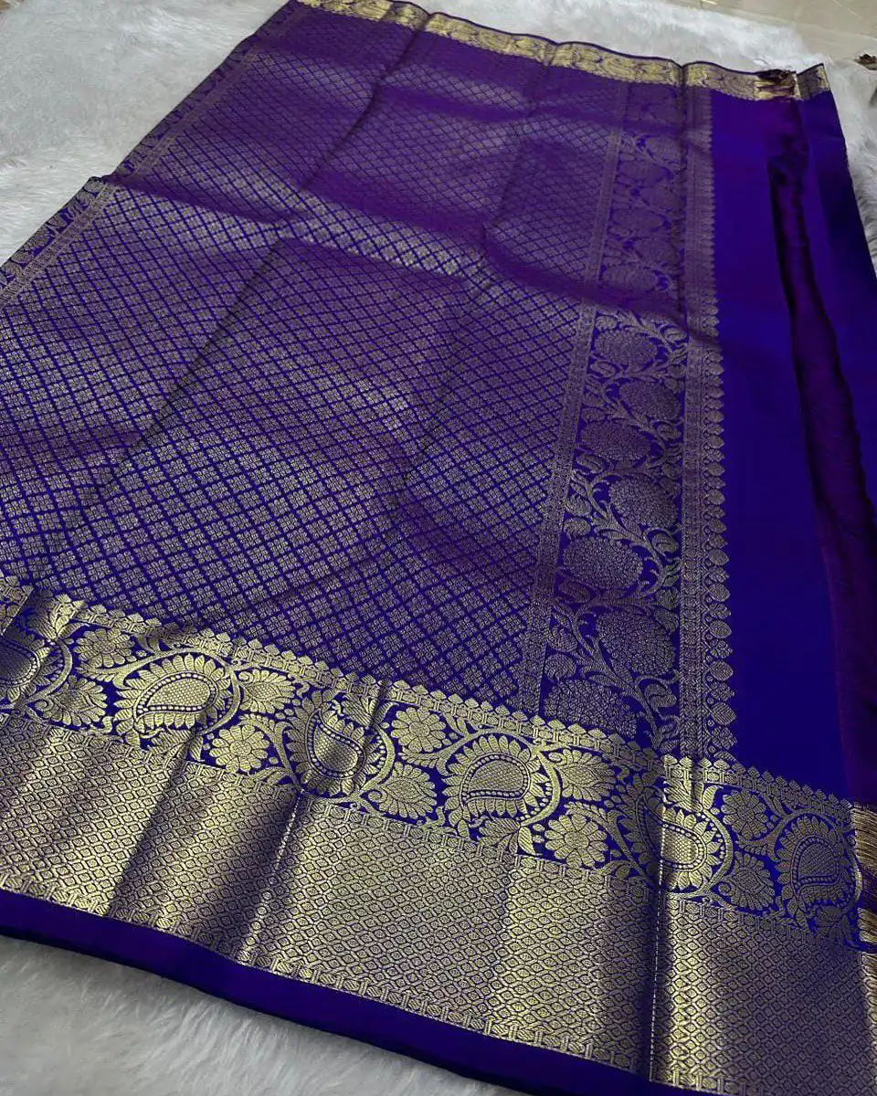 Royal Blue Soft Lichi Silk Lace Zari Work Saree - Image 5