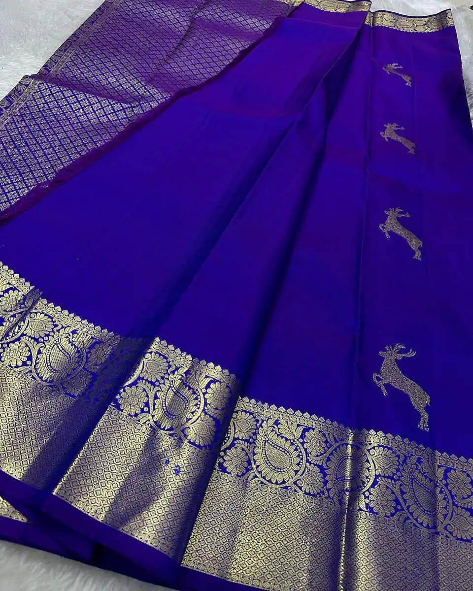 Royal Blue Soft Lichi Silk Lace Zari Work Saree - Image 3