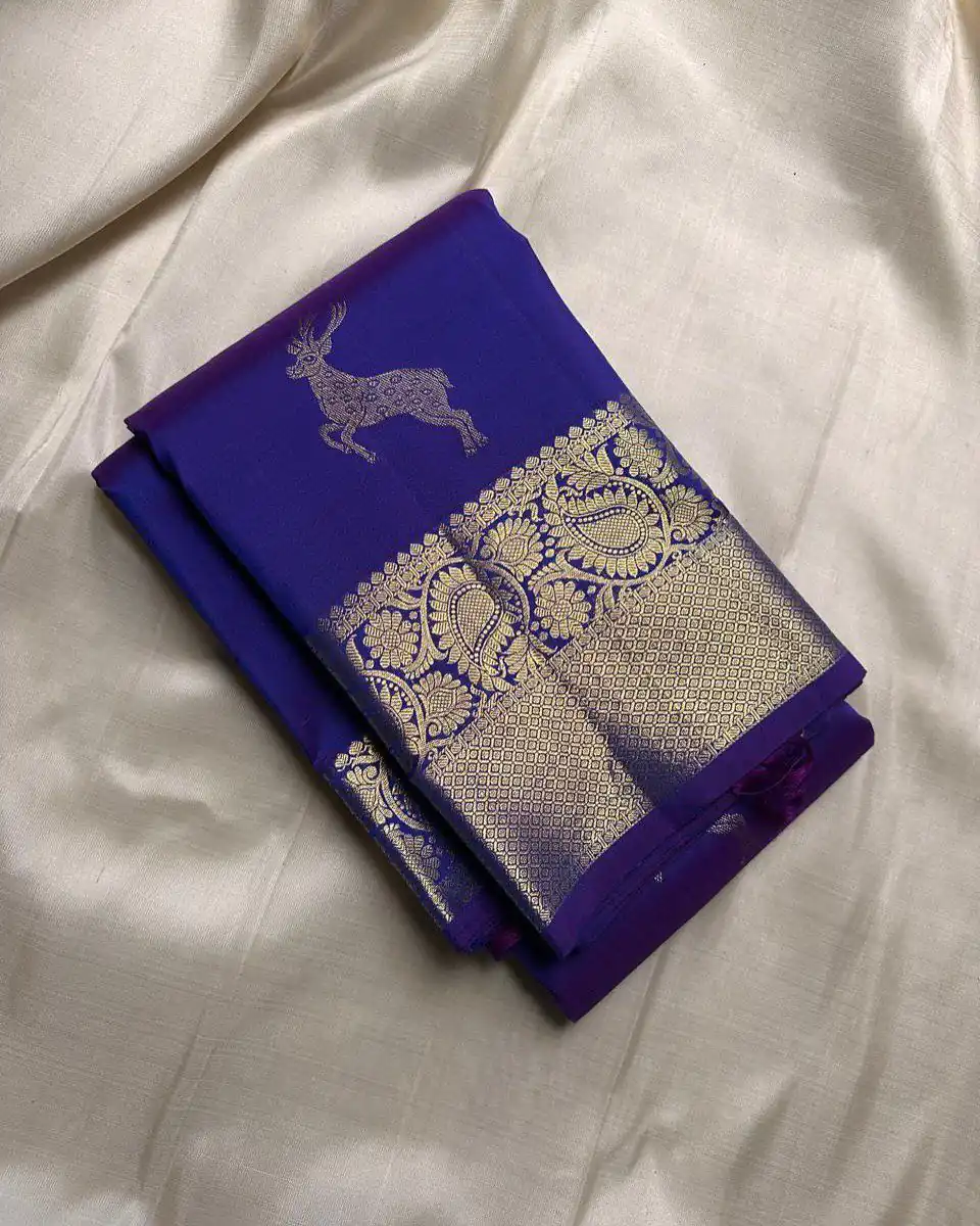 Royal Blue Soft Lichi Silk Lace Zari Work Saree - Image 2