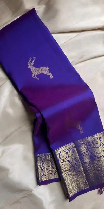 Royal Blue Soft Lichi Silk Lace Zari Work Saree