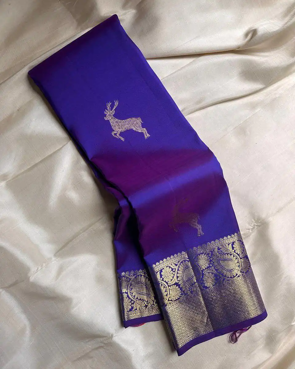 Royal Blue Soft Lichi Silk Lace Zari Work Saree