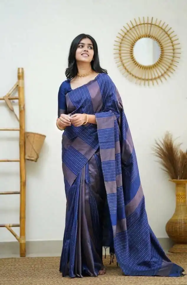 Royal Blue Soft Lichi Silk Rich Pallu Work Border Saree