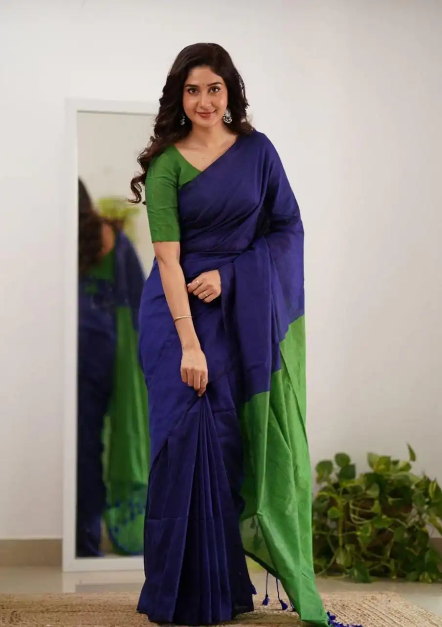 Royal Blue Soft Lilian Slab Rich Pallu Saree - Image 3