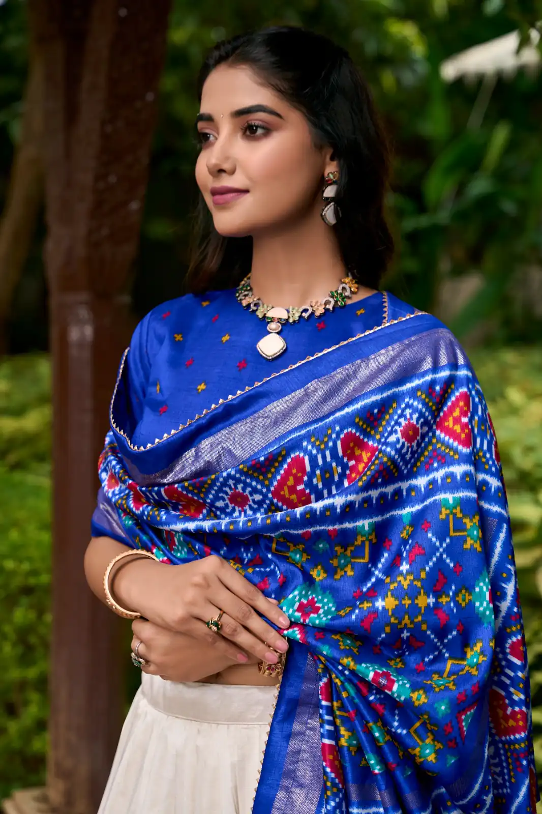 Royal Blue Tasar Silk With Gotta Patti Lehenga Choli - Image 3