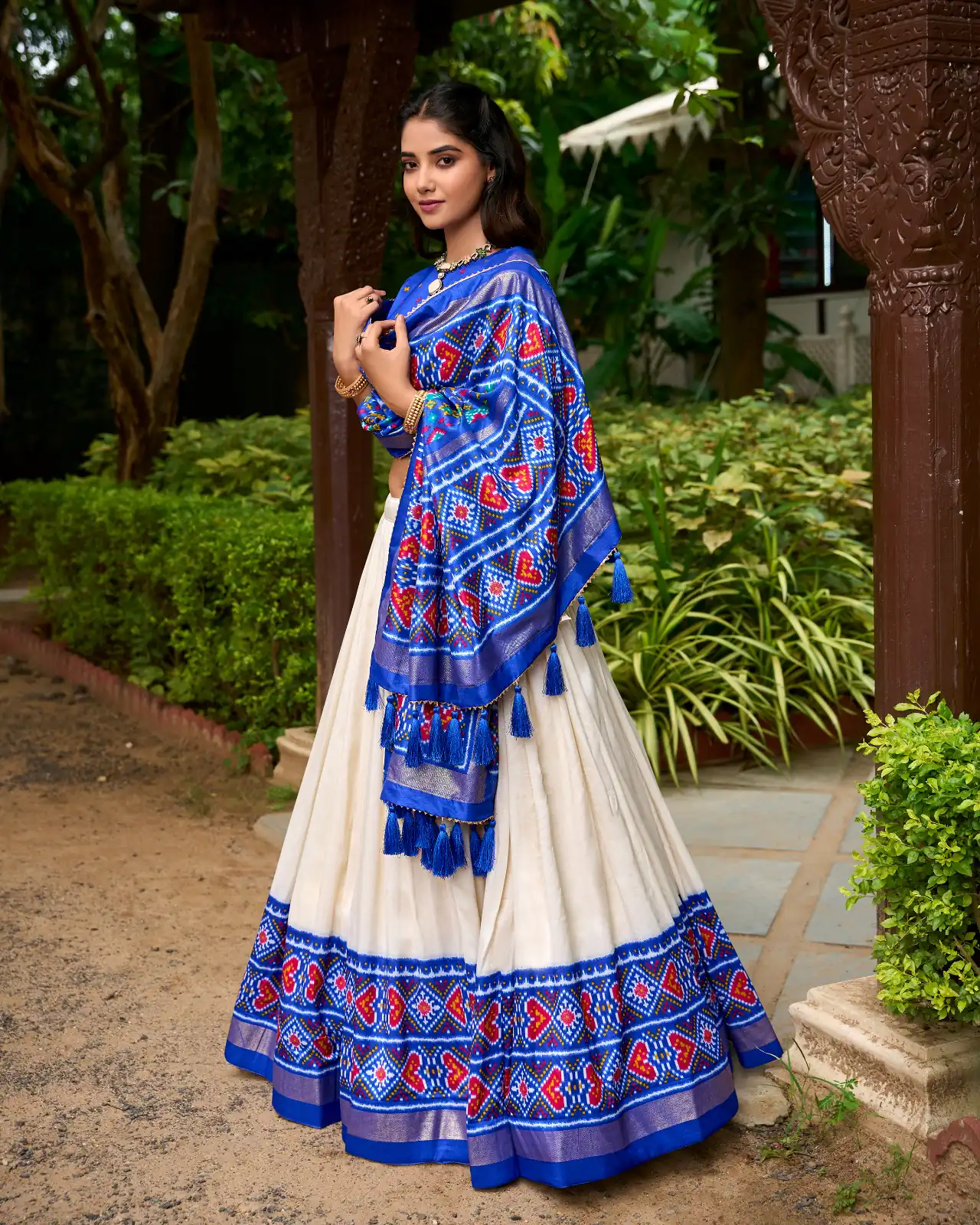 Royal Blue Tasar Silk With Gotta Patti Lehenga Choli - Image 2