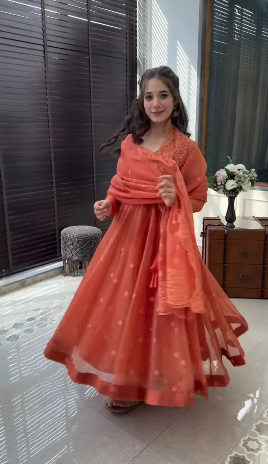 Rust Georgette Embroidery Work Salwar Suit - Image 3