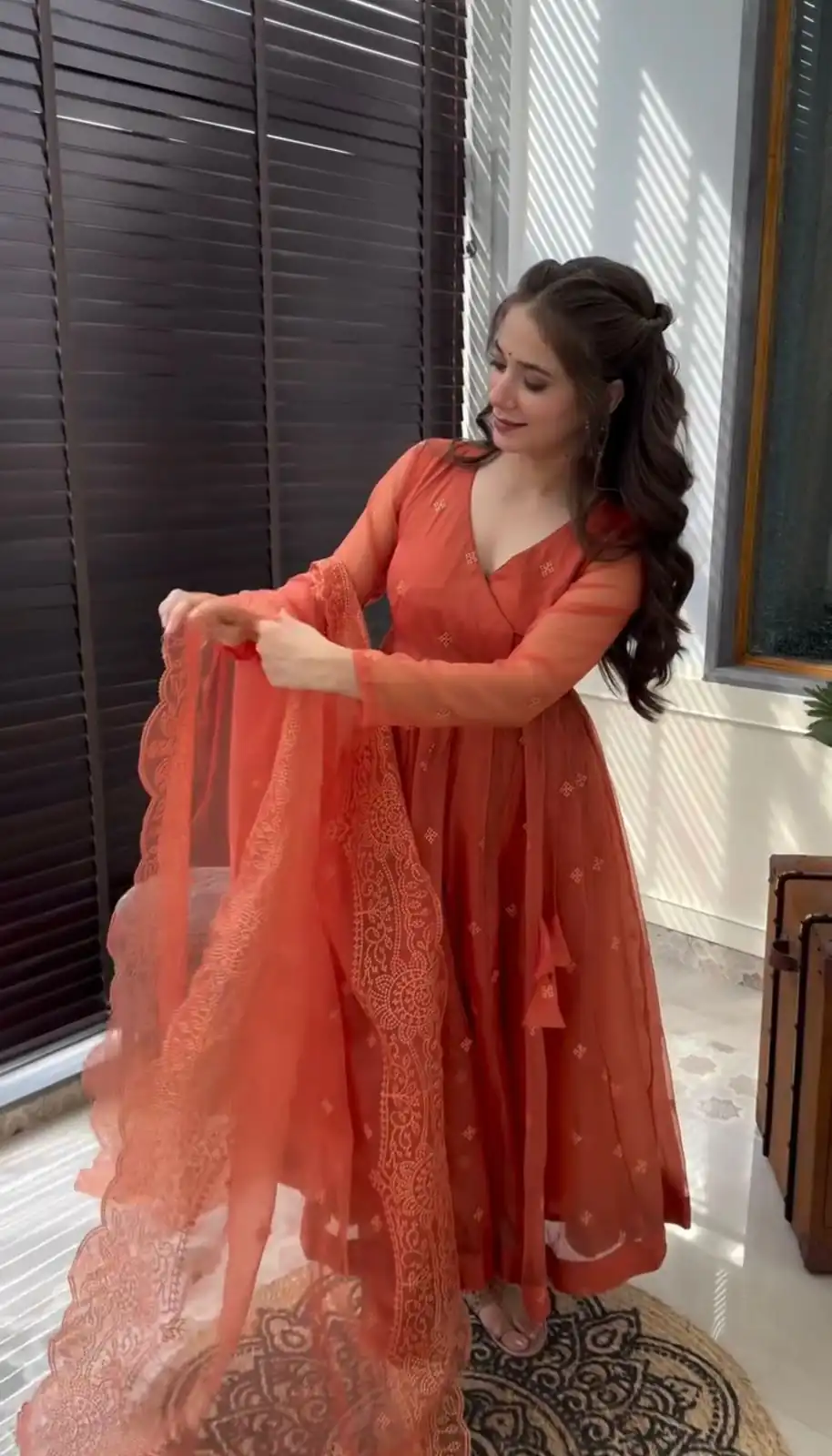 Rust Georgette Embroidery Work Salwar Suit - Image 2