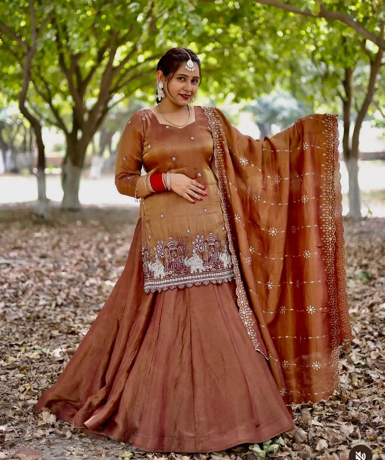Rust Simmer Silk Embroidery Work Lehenga Choli