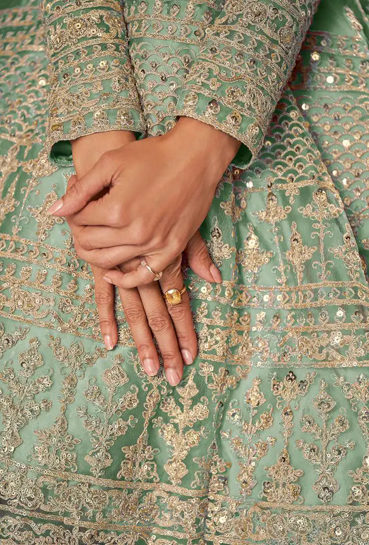 Sea Green Net Sequence Work Salwar Suit - Image 2