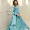 Sky Blue Georgette Embroidery Work Gown