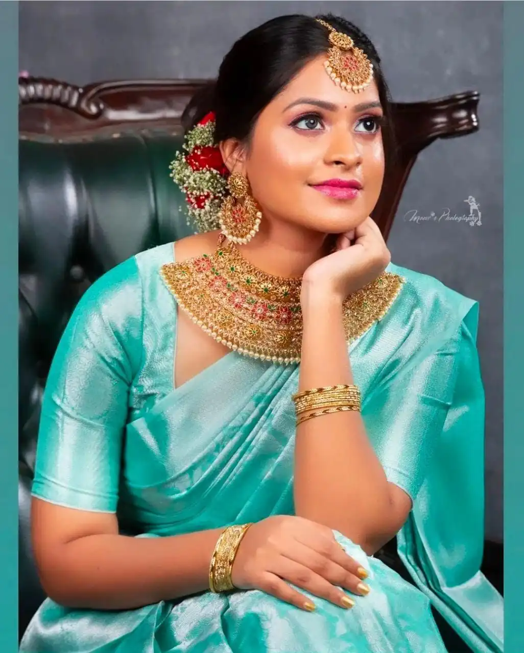 Sky Blue Soft Lichi Silk Lace Work Border Saree - Image 3