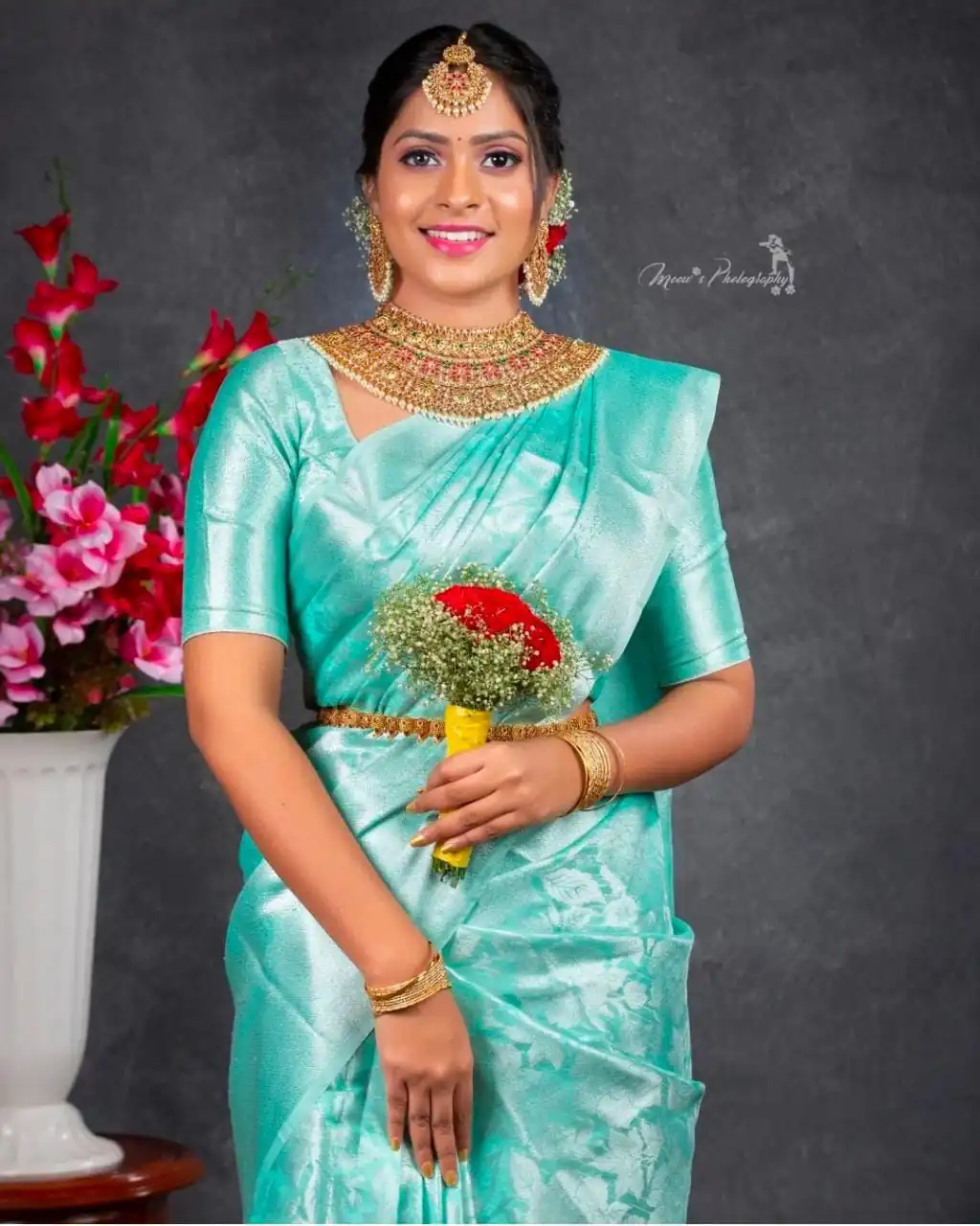 Sky Blue Soft Lichi Silk Lace Work Border Saree - Image 2