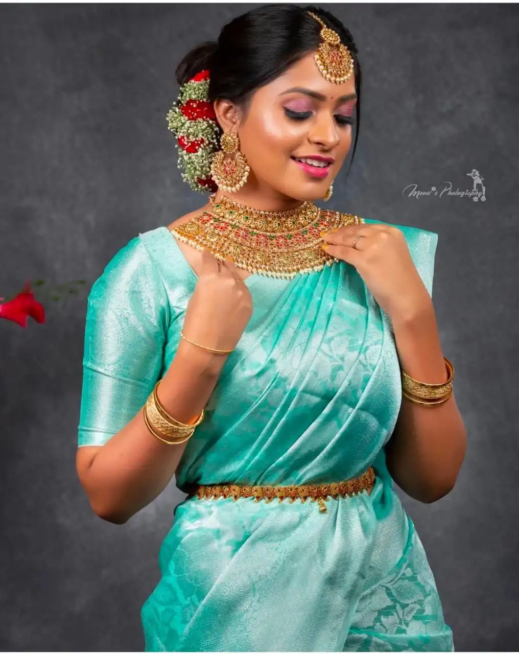 Sky Blue Soft Lichi Silk Lace Work Border Saree