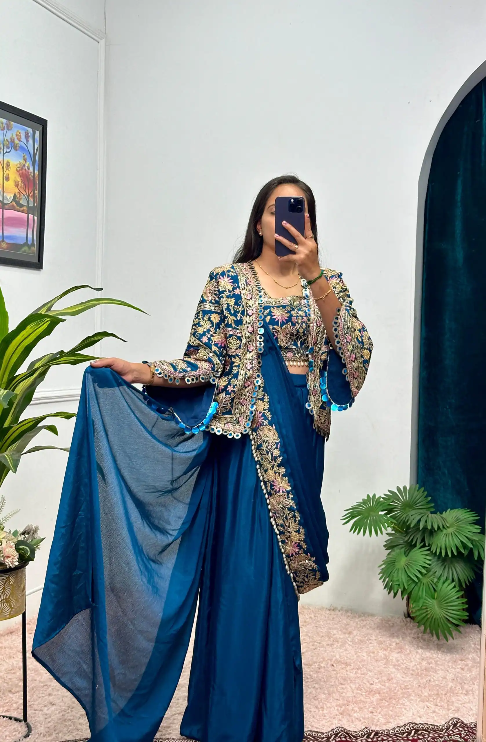 ST 1074 Teal Color Chinon Saree with Embroidery Work & Lace Work. Wedding, Party, Festive, Events, Best Price ₹2399. Delivery 4-6 Working Days. Shop now. | Sarees, Bollywood Sarees, Creative Sarees, Designer Sarees, Embroidered Sarees, Ethnic Saree, Modern Digital sarees, Party Wear Sarees