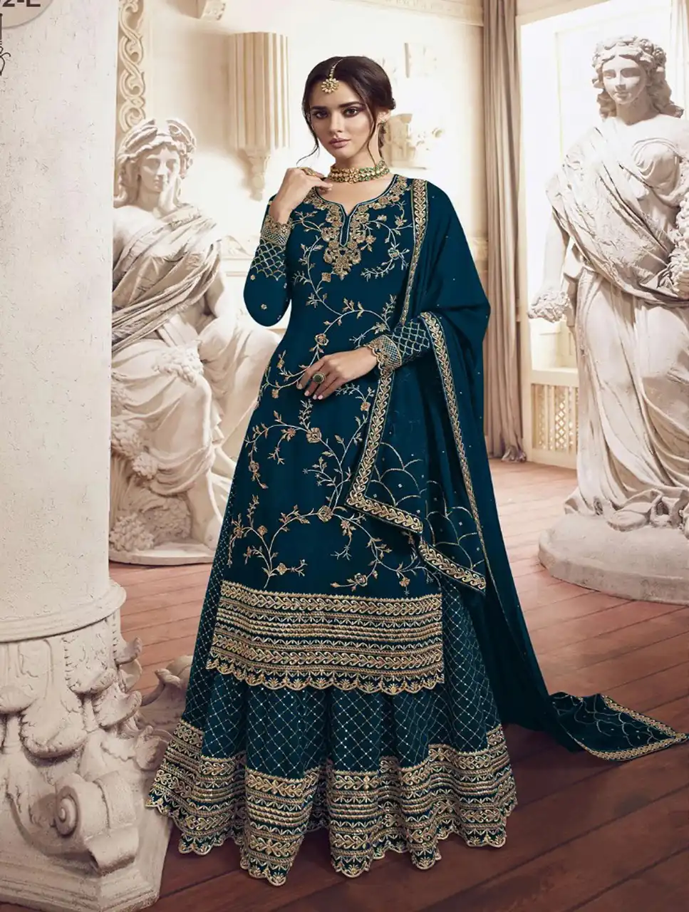 Teal Georgette Embroidery Work Salwar Suit