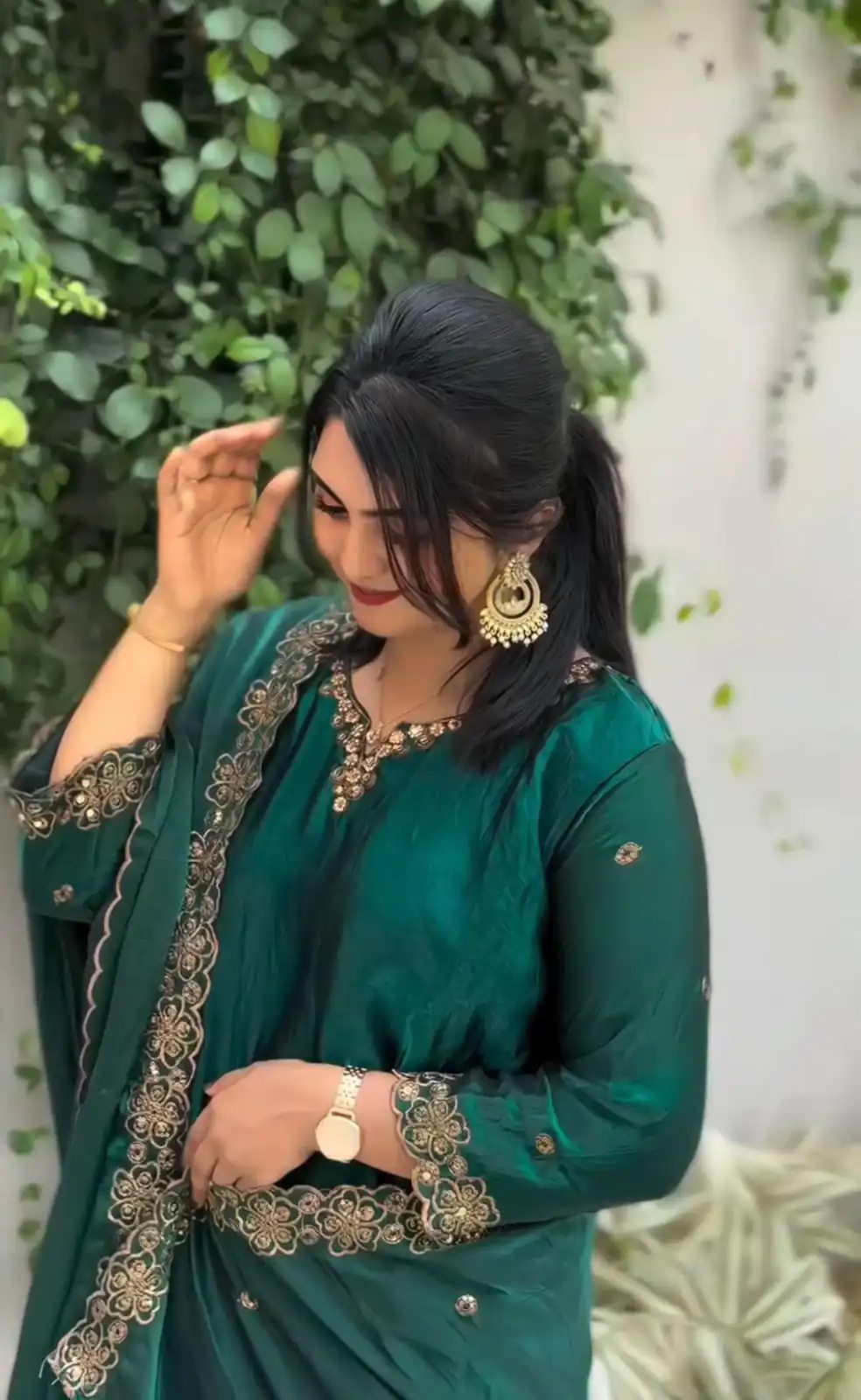 Teal Jimmy Choo Silk Lace Embroidery Work Slwar Suit - Image 3