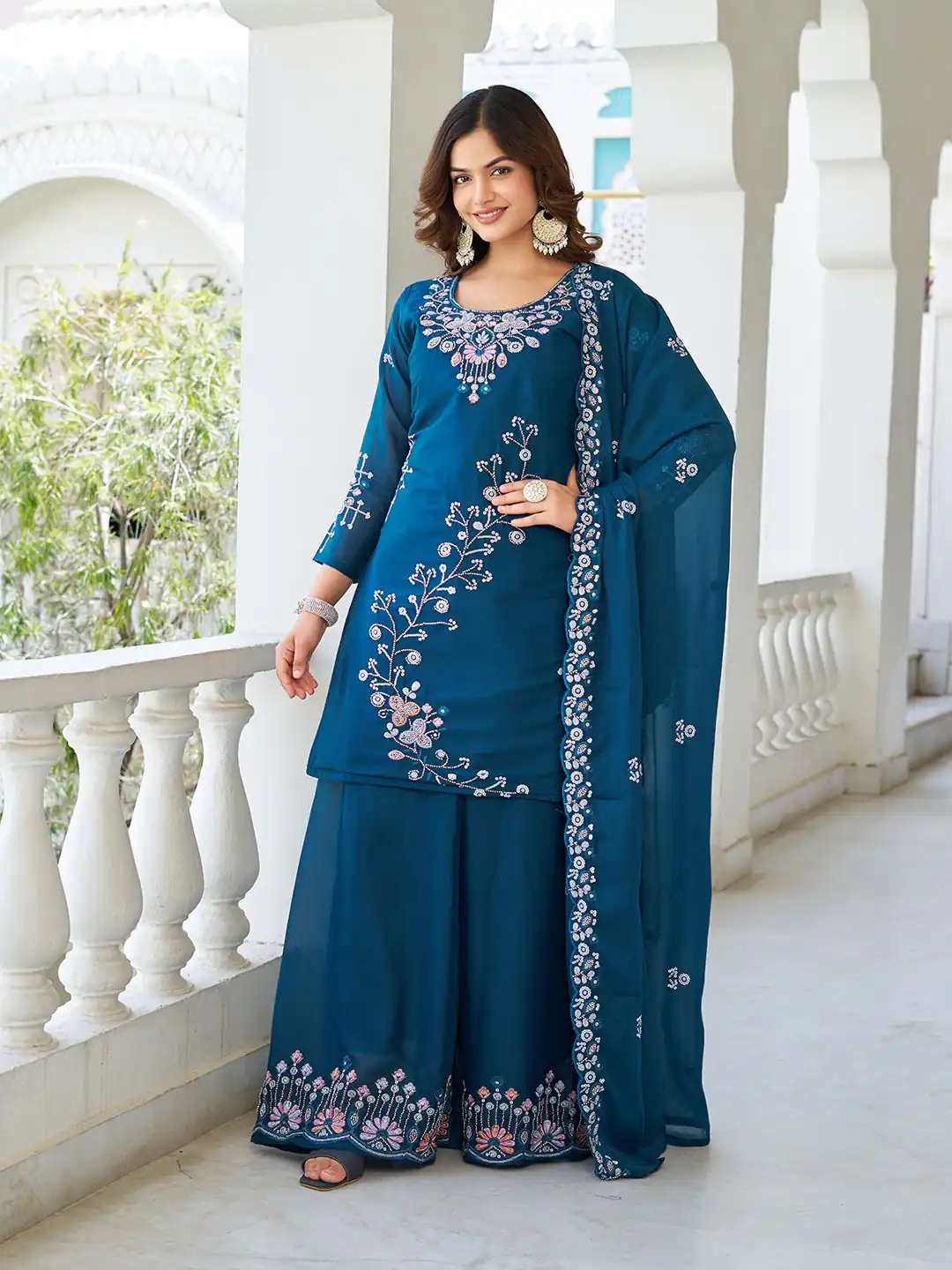 Ram 103 Teal Color Star Georgette Salwar Suit with Embroidery Work. Get it for ₹3049. Delivery 4-6 Working Days. Shop now. | Jump Suits, Salwar suit, Casual Suits, Creative suits, Designer Suits, Palazzo Suits, Party Wear Suits, Patiala Suits, Straight Suits