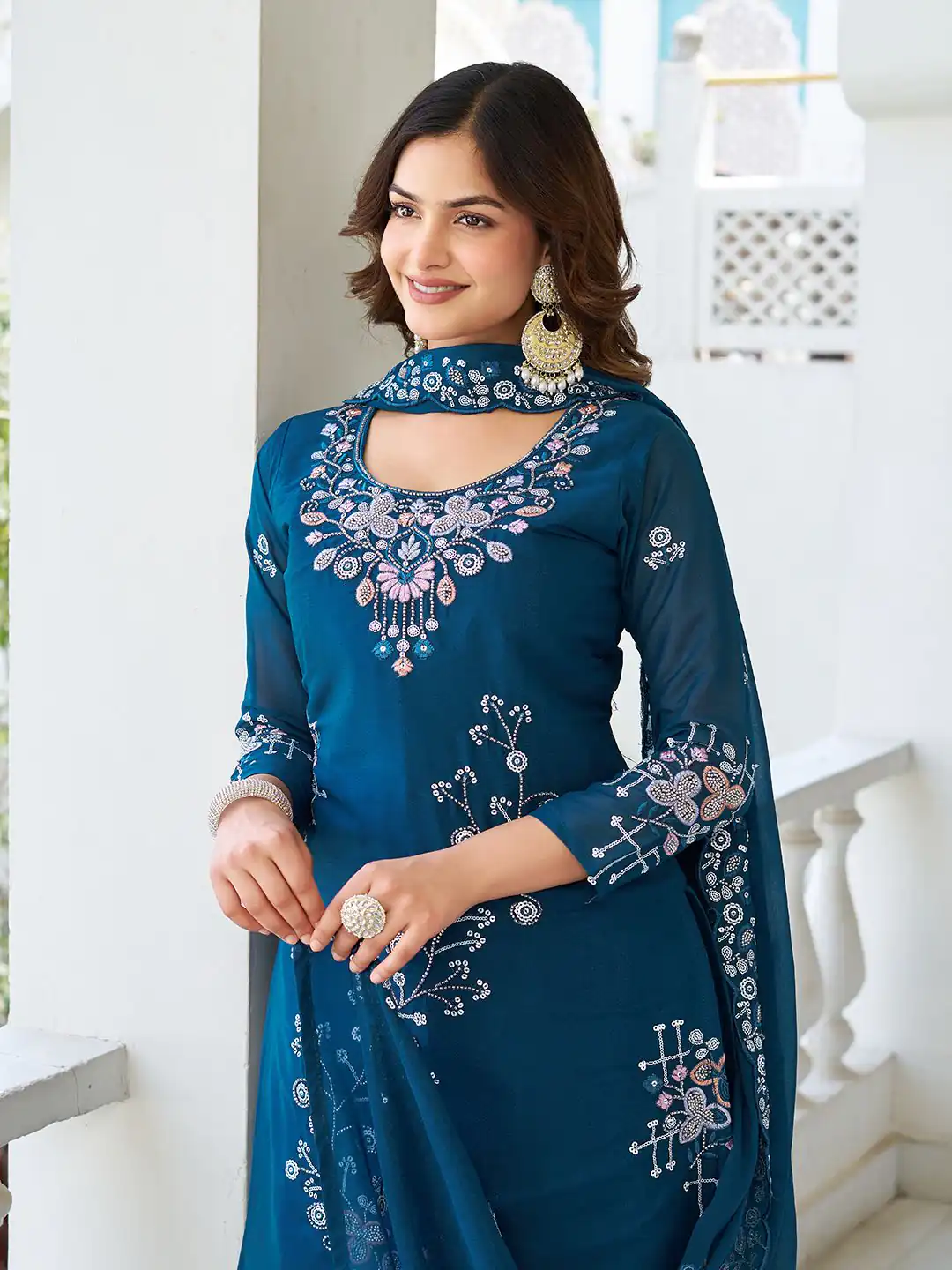 Ram 103 Teal Color Star Georgette Salwar Suit with Embroidery Work. Get it for ₹3049. Delivery 4-6 Working Days. Shop now. | Jump Suits, Salwar suit, Casual Suits, Creative suits, Designer Suits, Palazzo Suits, Party Wear Suits, Patiala Suits, Straight Suits